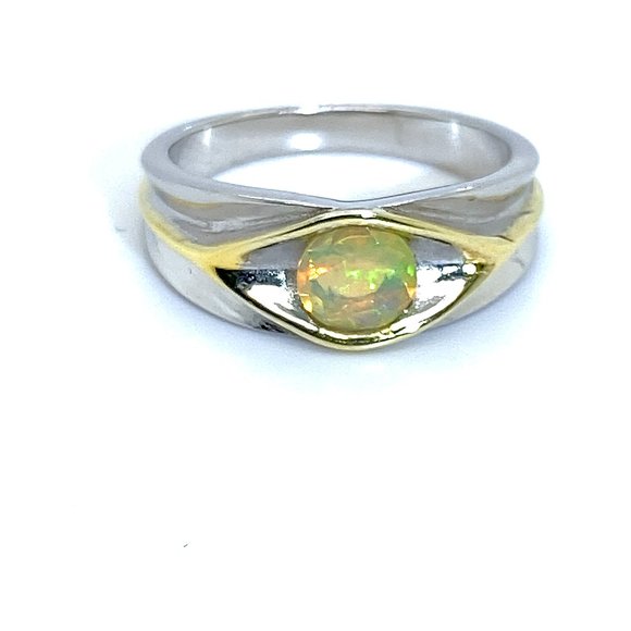 Precious Opal .60ct Rhodium Finish Silver Ring - Picture 1 of 7